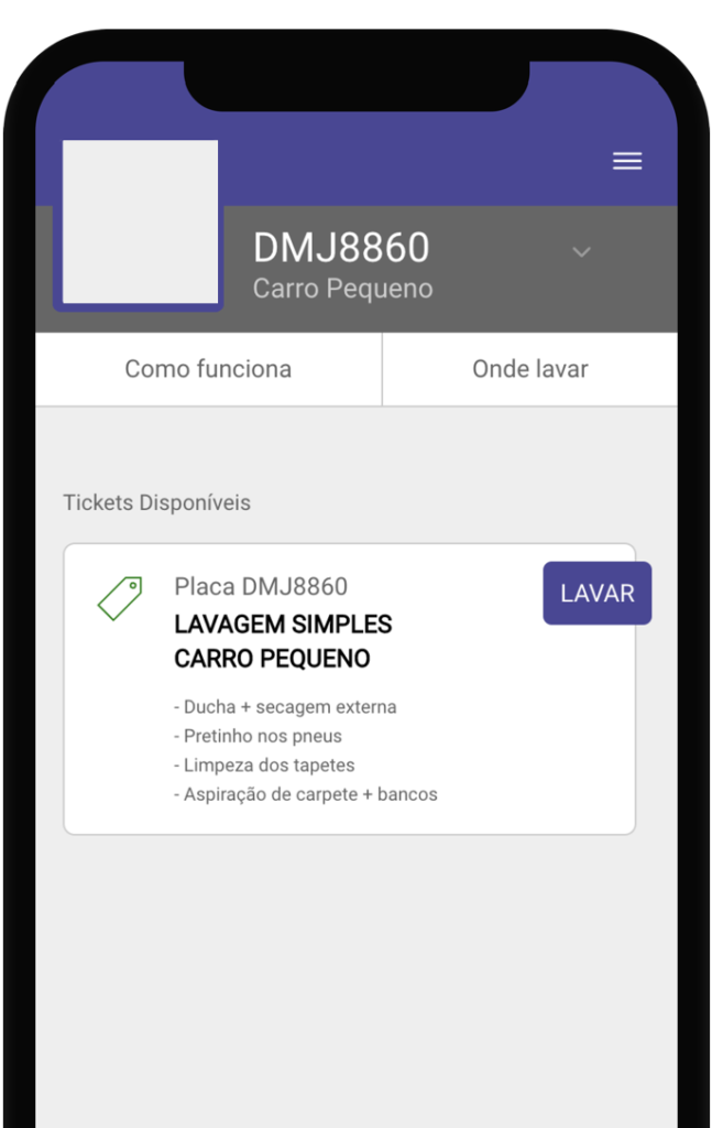 Tela de tickets disponíveis no app Parkaz